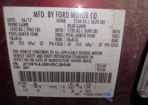 2017 Ford Edge Sel z USA, uszkodzony, nr VIN 2FMPK4J88HBC26846